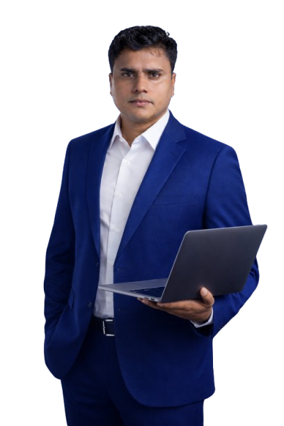 Bijay Kumar Sahani designing websites and running ad campaigns on laptop