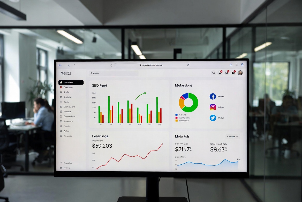 The Biggest Shift Happening in Nepal's Business World Right Now Digital marketing Nepal business shift showing SEO social media ads website design and analytics growth concept