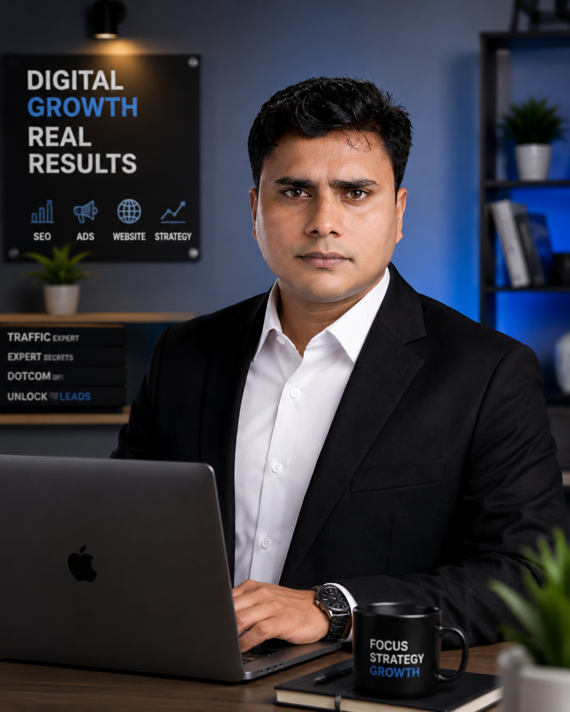 Bijay Kumar Sahani, Digital Marketing and Business Growth Professional in Nepal, working on digital strategy and business growth from a modern professional workspace.